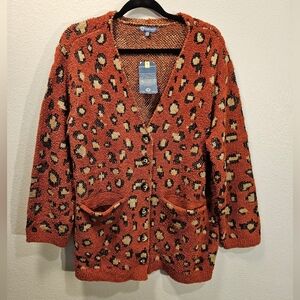 Democracy Long Sleeve Button Up Sweater Cardigan Women Size 1X Leopard Print New